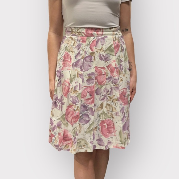 Vintage 1980s Toni Garment For C.C Magic, Pastel, Floral, Pleated Skirt - Picture 2 of 8